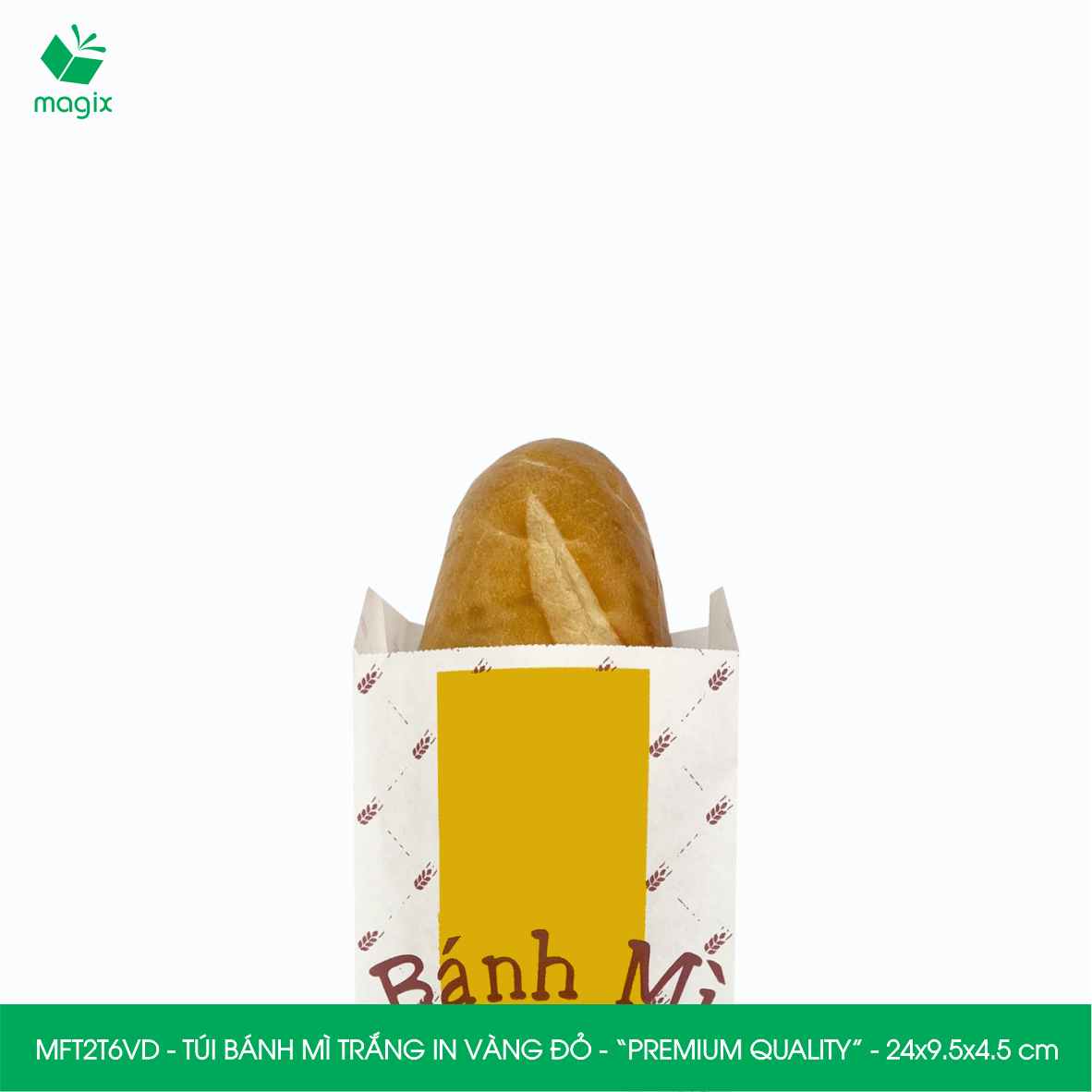 MFT2T6VD - 24x9.5x4.5 cm - 100 túi giấy đựng bánh mì, túi đựng thức ăn mang đi, túi take away
