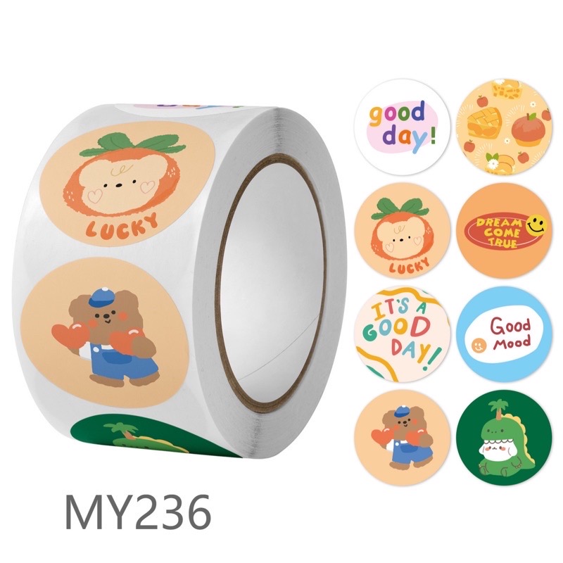 Cuộn 500 tem sticker dán trang trí size 2.5cm mẫu khủng long xanh