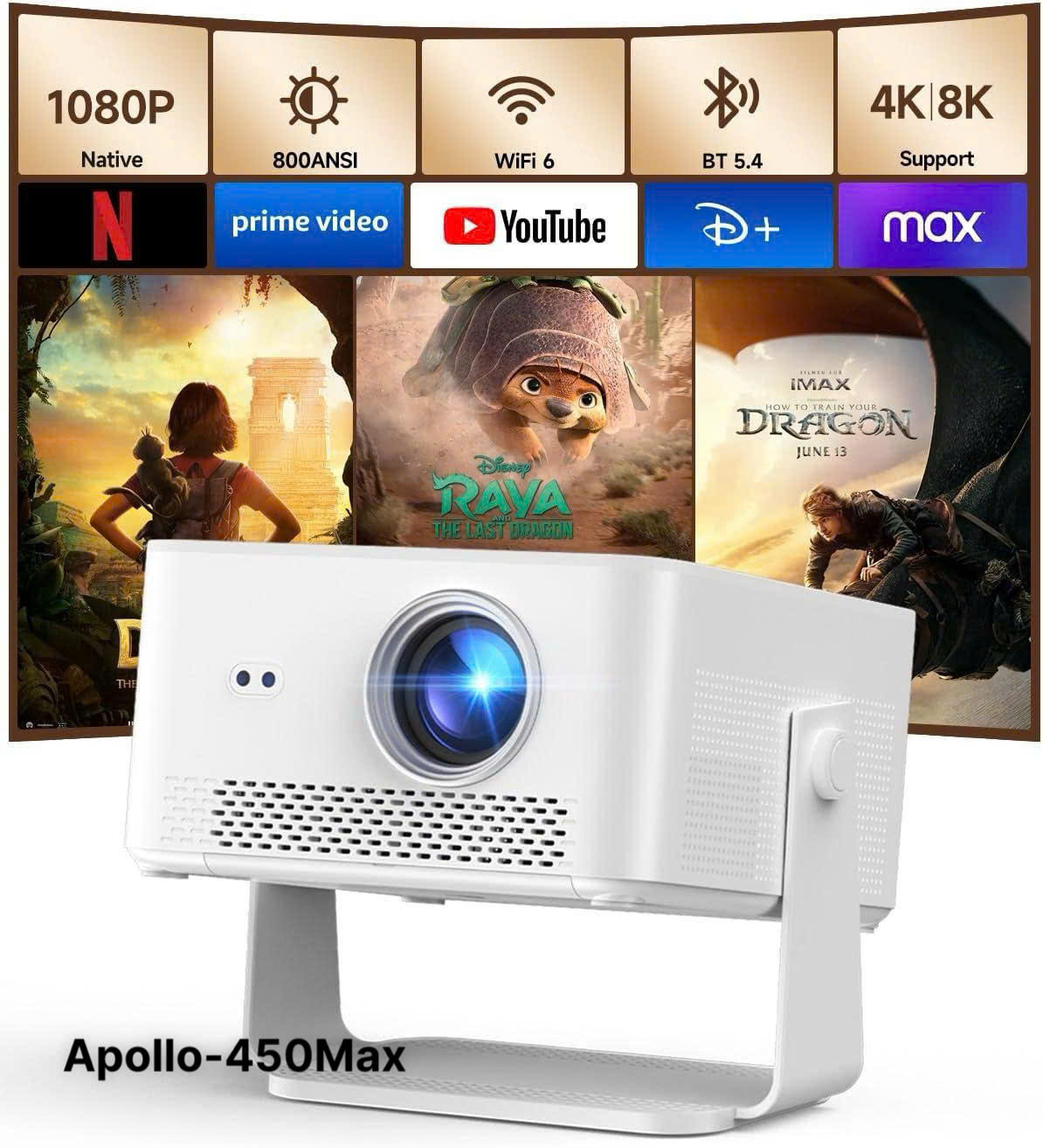 Máy Chiếu Thông Minh Apollo 450Max Full HD 1080P – Android 14, WIFI 6 băng tần kép 2.4G/5G, Hình Ảnh Siêu Nét - Hàng nhập khẩu
