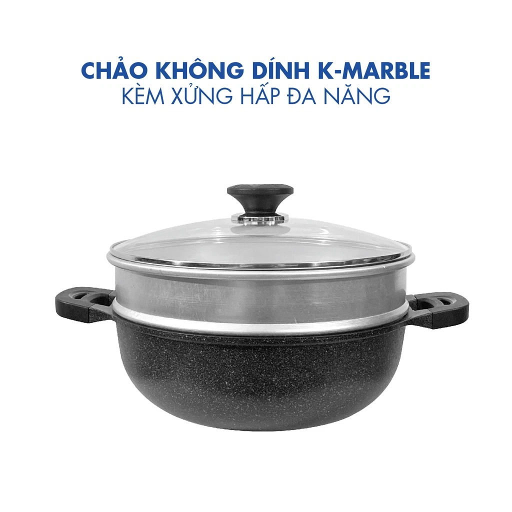 Chảo đá Chống dính Bếp từ đa năng, 2 quai có Xửng hấp Korea King Hàn Quốc KW-32MSI - Dùng được tất cả các loại bếp