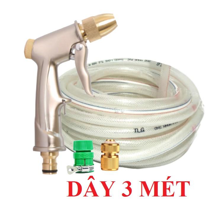 Bộ dây vòi xịt nước rửa xe,tưới cây,tăng áp 3 lần,loại 3m,5m 206701-1 đầu đồng,cút đồng,nối nhựa vàng+tặng mở chai