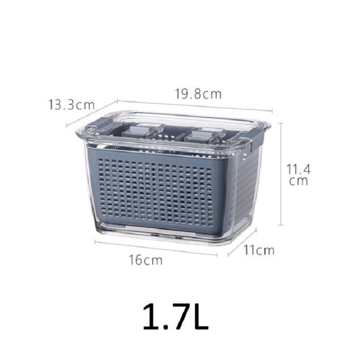 Hộp Nhựa Đựng Thực Phẩm Tủ Lạnh 2 Lớp Có Lỗ Thoát Nước Bảo Quản Rau Củ Dung Tích 1700 ML