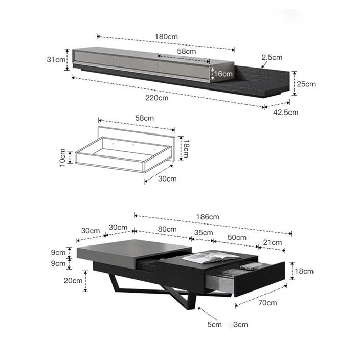 COMBO Kệ TiVi + bàn trà hiện đại Gỗ cao cấp sang trọng Bàn trà + Tủ Kệ Tivi đa năng LUX-KTV011