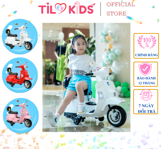 Xe máy điện trẻ em, xe máy điện Vespa cho bé TILO KIDS TLK-6288 có đèn nhạc siêu dễ thương