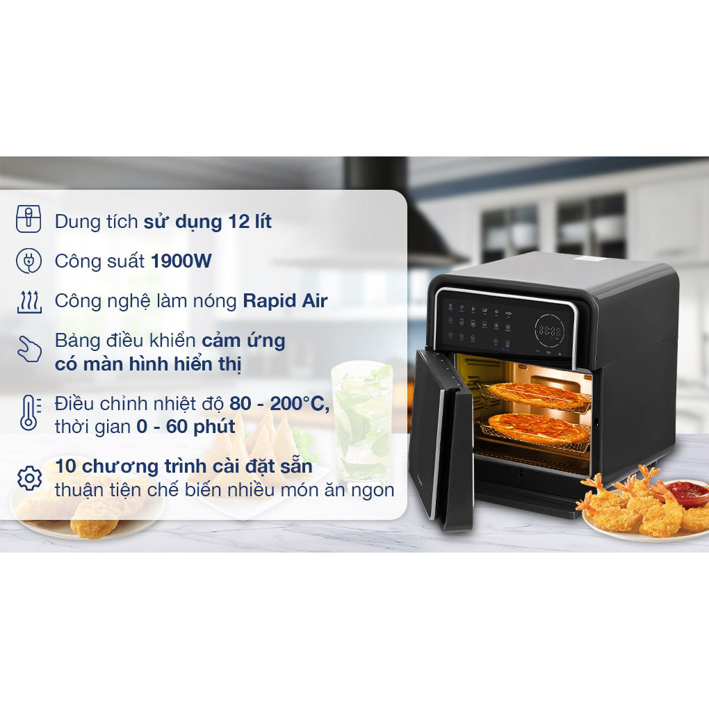 Lò chiên không dầu điện tử Kangaroo 12L KG12AF8A - Hàng chính hãng