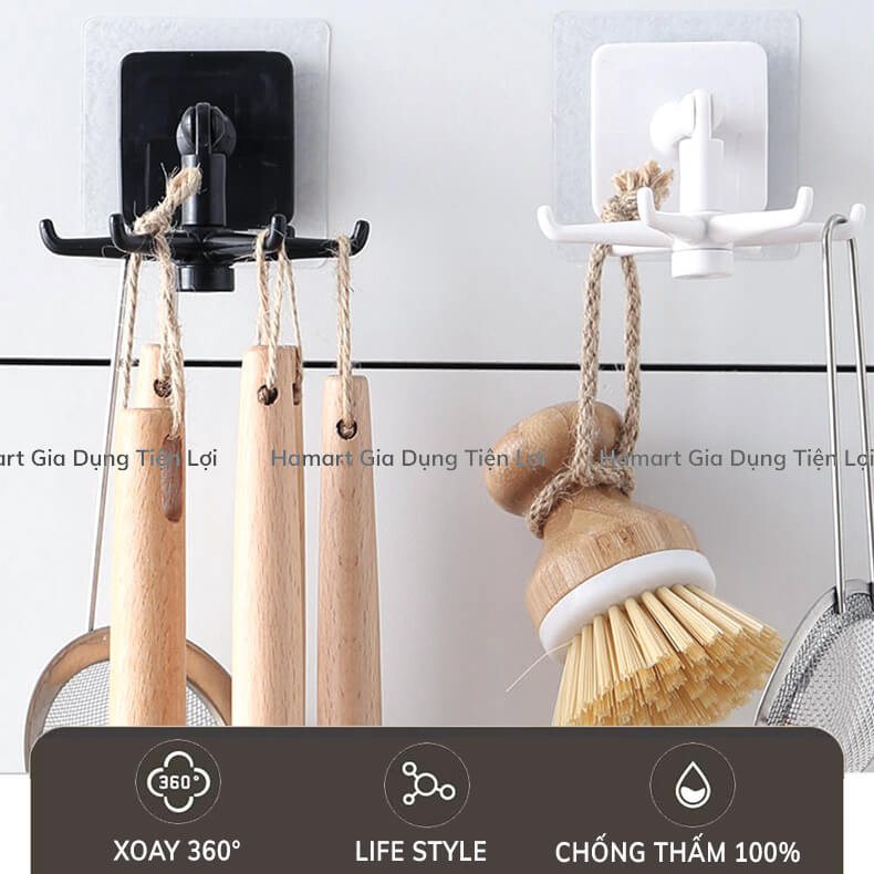 Giá Treo Đồ Nhà Bếp Móc 6IN1 XOAY 360° Nhà Tắm Đa Năng Kèm Miếng Dán Tường Siêu Dính