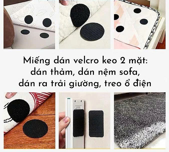 6x6cm Set 5 Miếng Dán Velcro VUÔNG Kèm Keo 2 Mặt, Cố Định Thảm, Dán Nệm Sopha, Ra Trải Giường MÀU TRẮNG