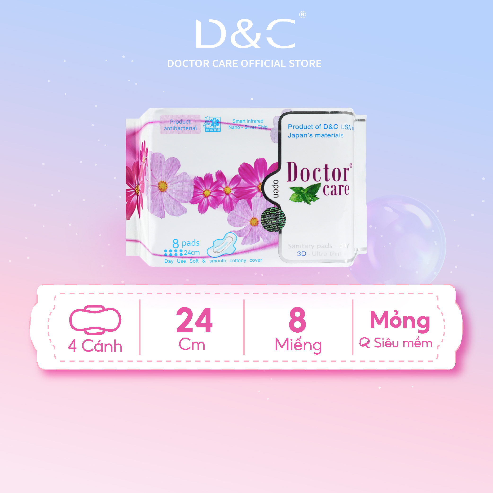 Băng vệ sinh thảo dược Doctor Care ban ngày 24cm the mát tự tin cả ngày dài