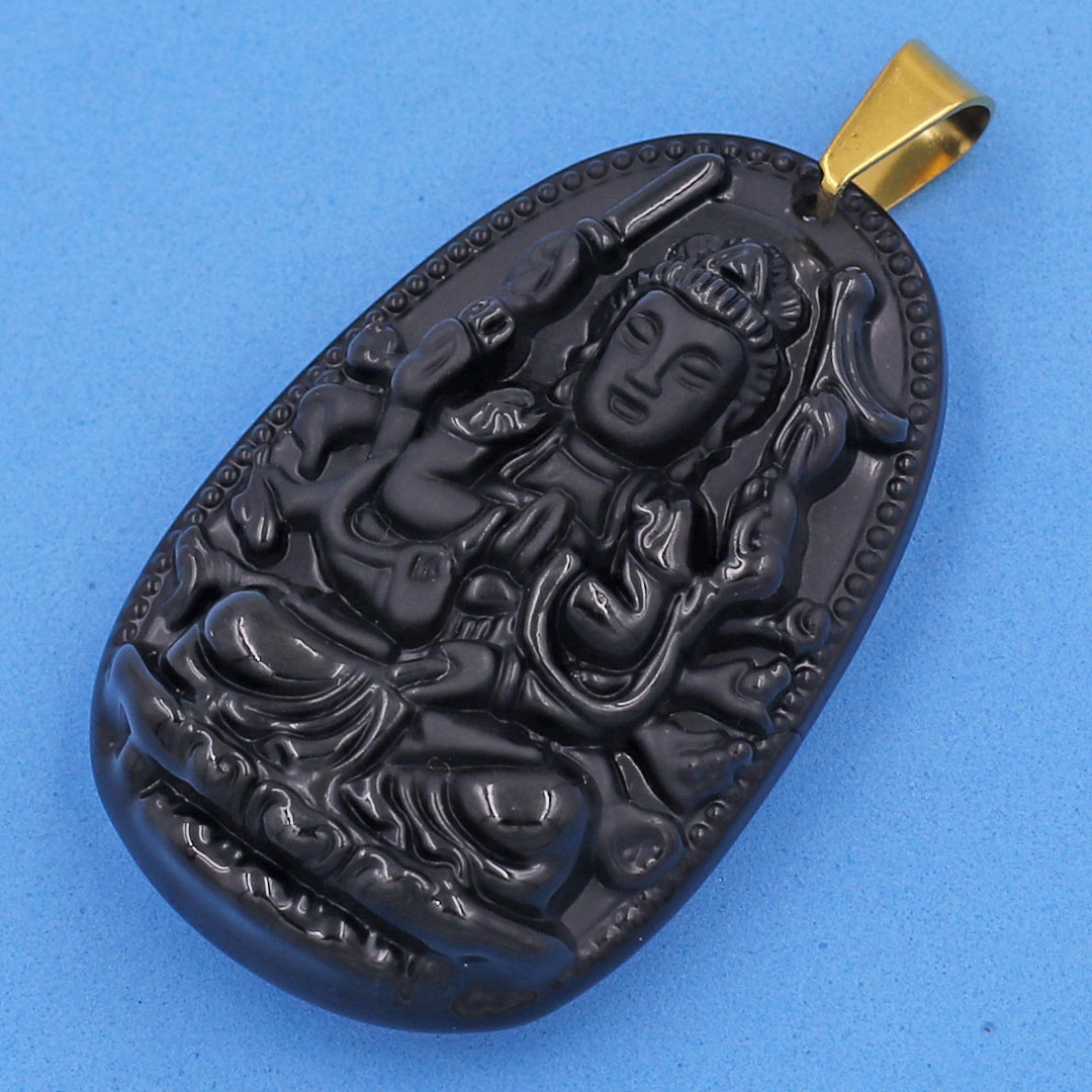 Mặt Phật Thiên Thủ Thiên Nhãn - thạch anh đen 5cm - tuổi Tý