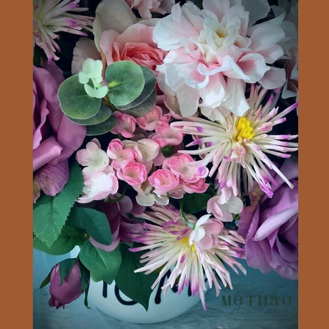 (Ảnh shop chụp) Bình Hoa Giả Tone Hồng Trang Trí Nhà Cửa, Decor Phòng Khách Chất Liệu Lụa Cao Cấp Mê Thảo Flower