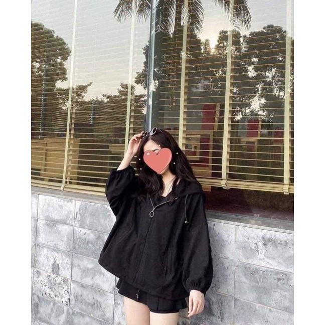 Áo khoác tay bí da lộn trơn hai lớp