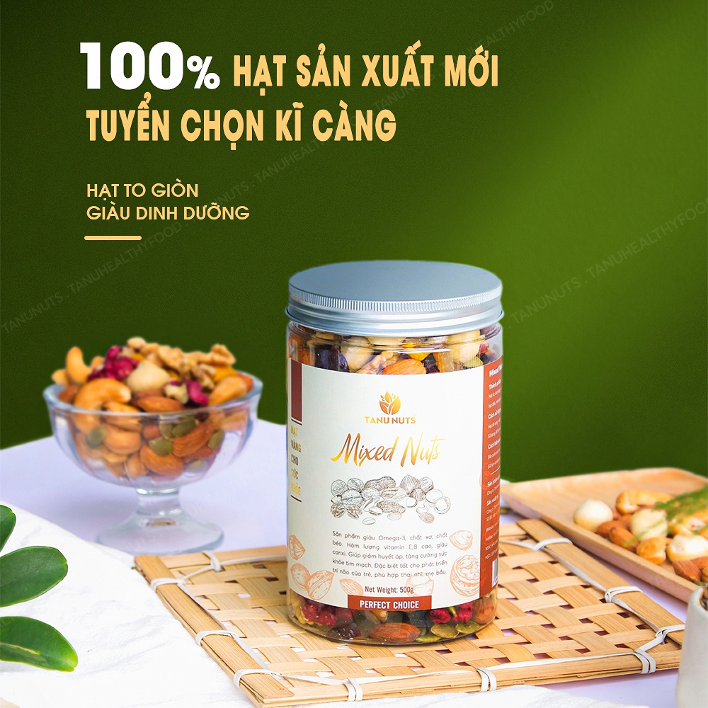 Hạt dinh dưỡng mix 8 loại TANU NUTS, ngũ cốc granola ăn kiêng giảm cân tốt cho người tập yoga, bà bầu