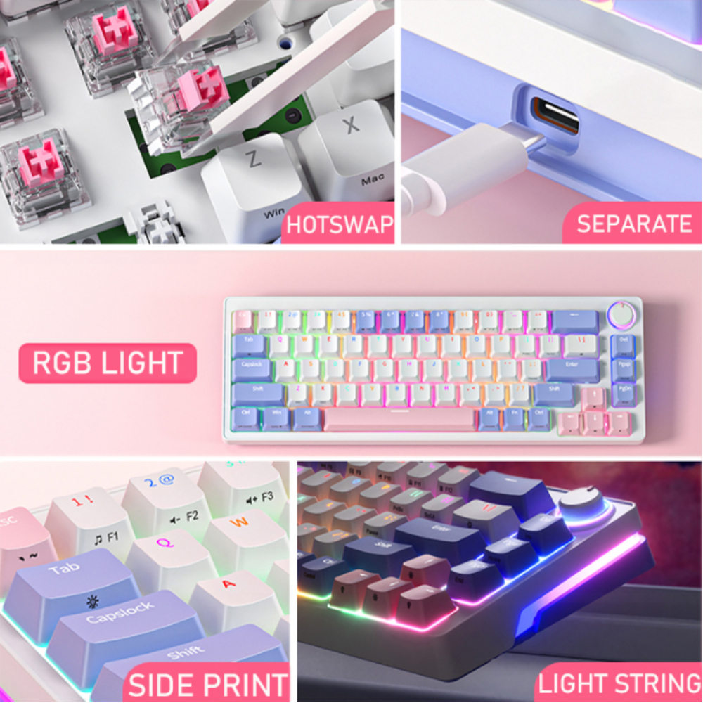 Bàn phím cơ Hotswap ZIFRIEND ZA68 không dây - LED RGB - Hotswap 5 pin - trục cơ tuyến tính - Hàng chính hãng