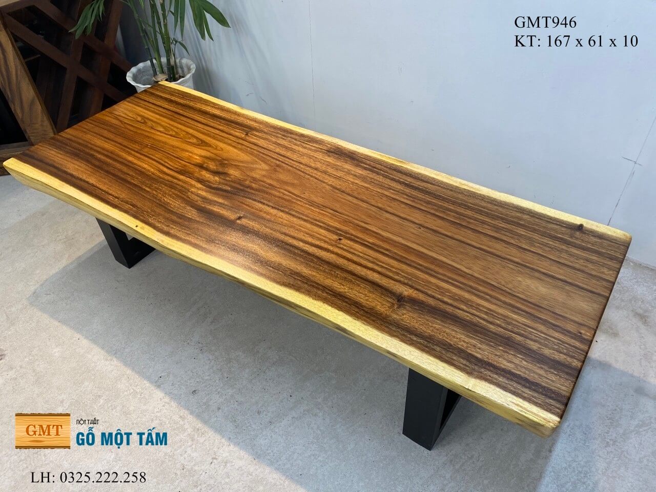 Bàn Gỗ Me Tây Nguyên Tấm, Bàn Sofa Gỗ Me Tây, Bàn Cafe Gỗ Me Tây Dài 1,67m Rộng 61cm Dày 10cm