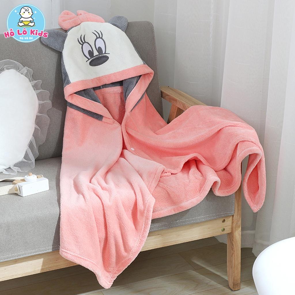 Áo choàng tắm khăn tắm cho bé cotton có mũ lông cừu dày dặn thấm hút tốt Hồ Lô Kids