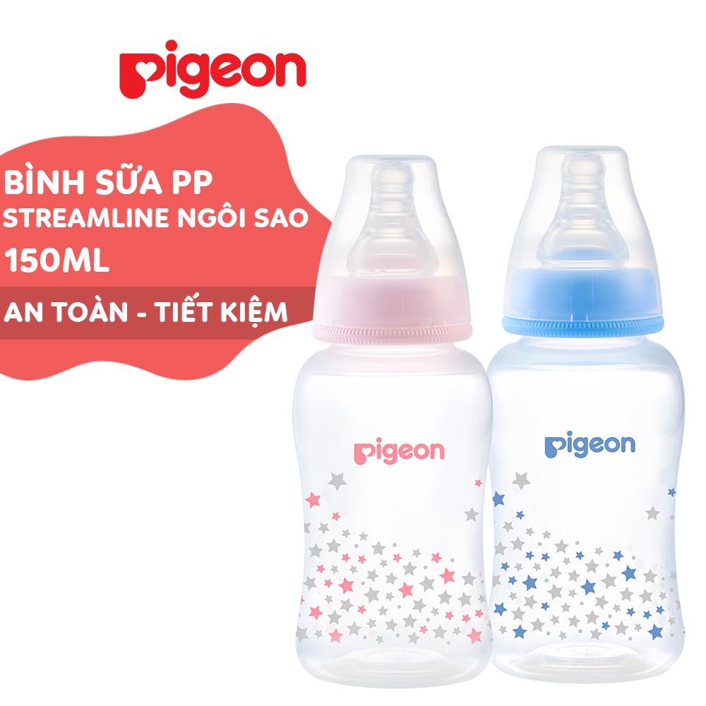 Hình ảnh Bình sữa cổ hẹp PP Streamline hình ngôi sao hồng/xanh Pigeon 150ml (S)