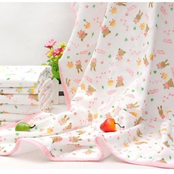 Khăn xô in hình 4 lớp, Khăn tắm Baby xuất nhật 100% cotton siêu thấm hút cho bé. Kích thước 75*75cm