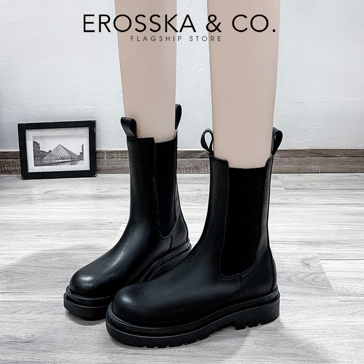 Erosska - Giày boot nữ martin đế dày cổ cao phong cách năng động - GB011