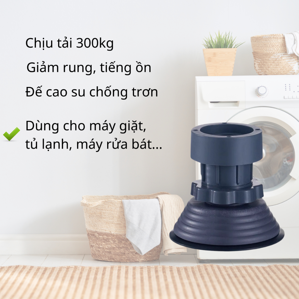 Bộ 4 Chân Chống Rung Máy Giặt Thiết Kế Tăng Giảm Chiều Cao Đế Cao Su Chống Rung Chống Trượt