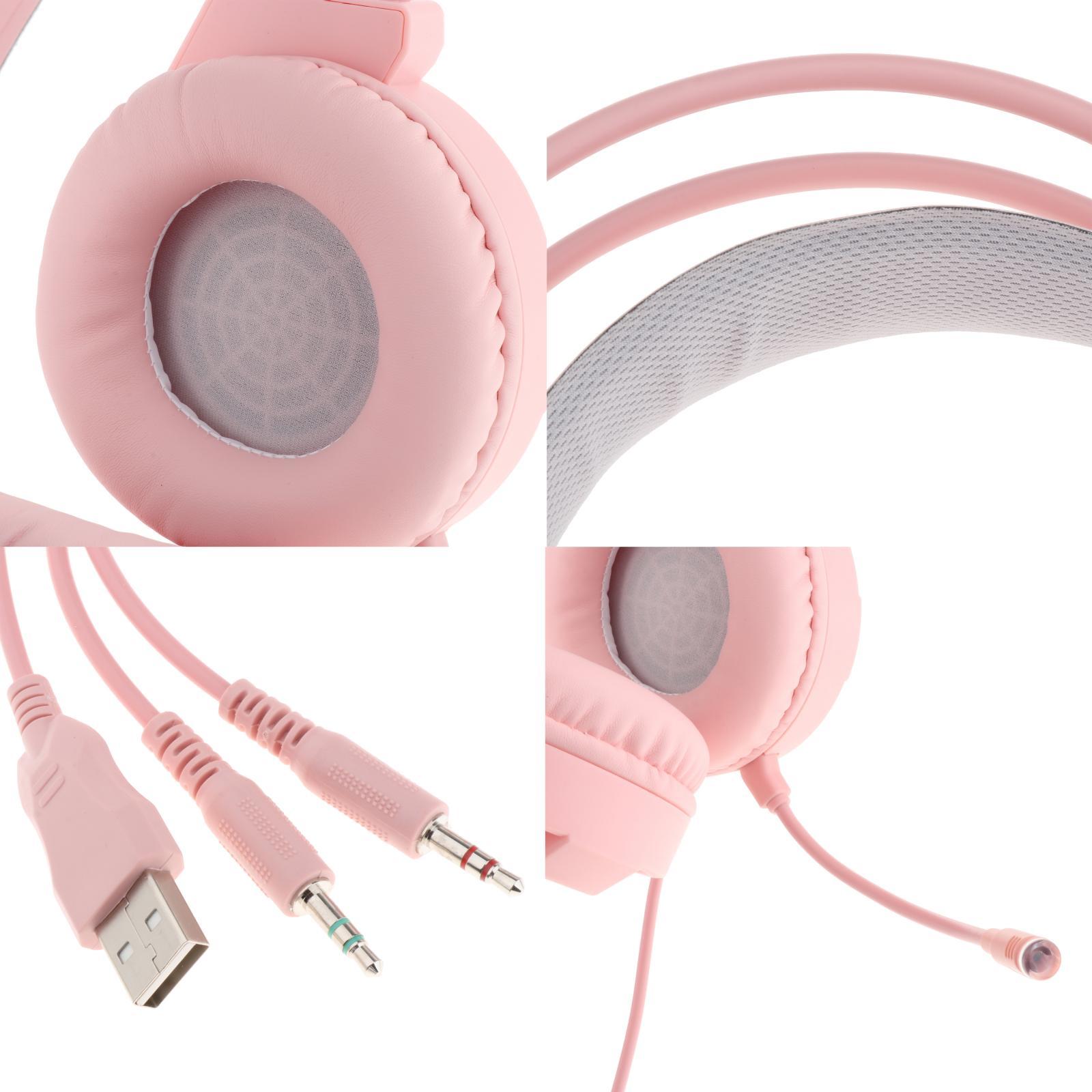 Professional Pink Over Ear Gaming Headset Headphone with LED Light,Realistic Surround Sound Subwoofer