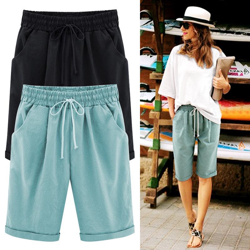 Mùa Hè Quần Short Nữ Mùa Hè Bermuda Quần Short Size Lớn 8xl Rời Giày Thể Thao Co Giãn Cotton Chân Thẳng Thoáng Khí Sweatshorts