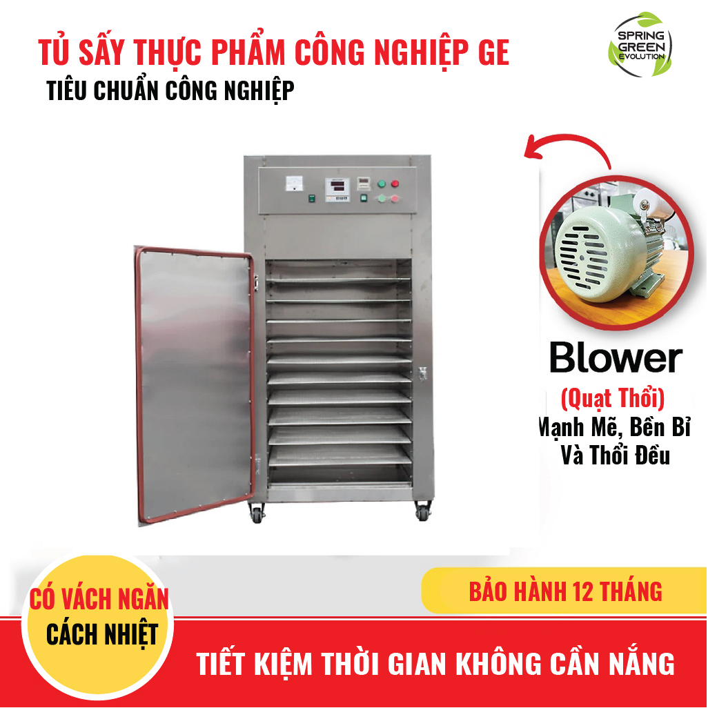 Máy Sấy Công Nghiệp 10 Khay Vuông GE120. Sấy Nhanh Gấp 10 Lần Phơi Nắng, Tiết Kiệm Điện, Cách Âm, Cách Nhiệt, Dễ Sử Dụng. Hàng Nhập Khẩu Chính Hãng Sge Thailand
