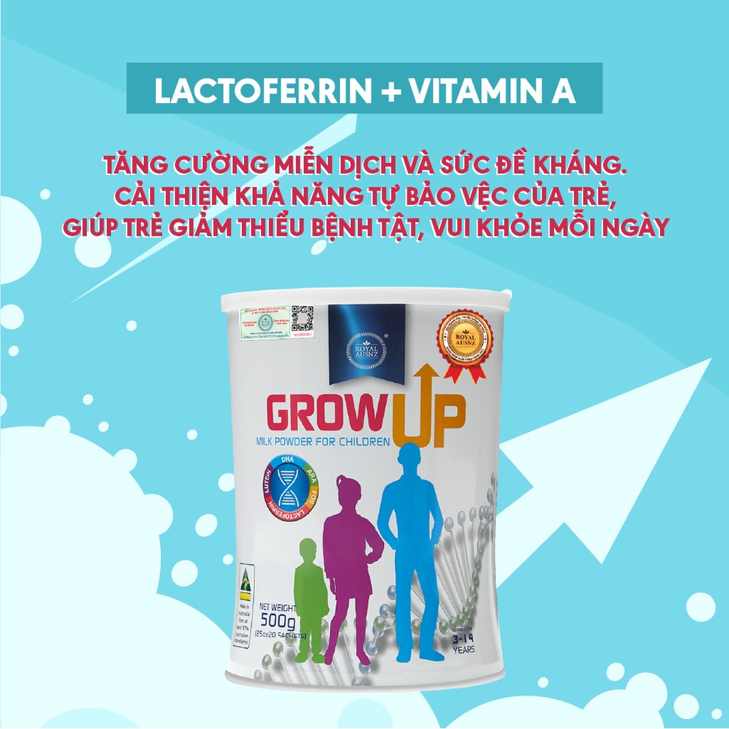 Hình ảnh Sữa Bột Hoàng Gia Úc Grow Up Milk Powder ROYAL AUSNZ Hỗ Trợ Phát Triển Chiều Cao Cho Trẻ Từ 3-14 Tuổi Gói 25g