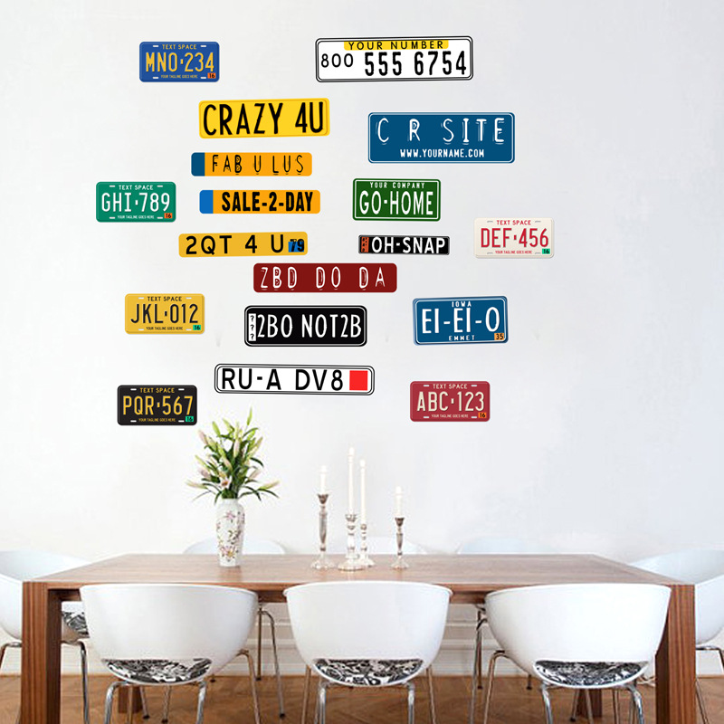 Decal dán tường 3D biển số xe phong cách hiện đại trang trí cà phê, trà sữa đẹp và độc đáo, decan có keo sẵn