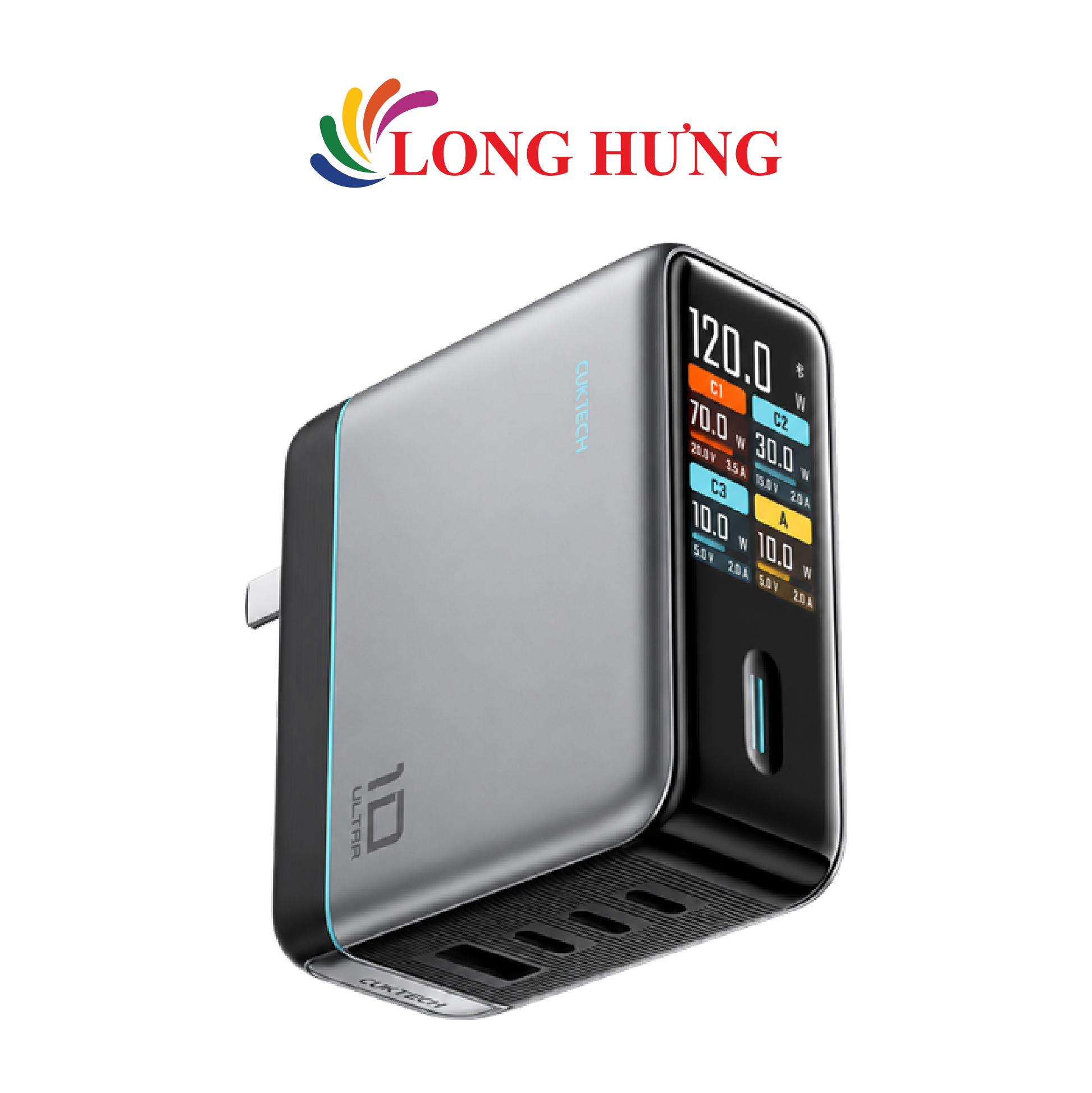 Cốc sạc Cuktech 10 GaN Ultra 1USB 3Type-C 120W AD1204U - Hàng chính hãng