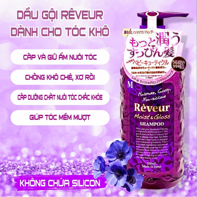 Dầu Gội Đầu Phục Hồi Tóc Khô Xơ Rêveur Moist & Gloss Shampoo 500ml (Combo 500ml Và Set 24ml)