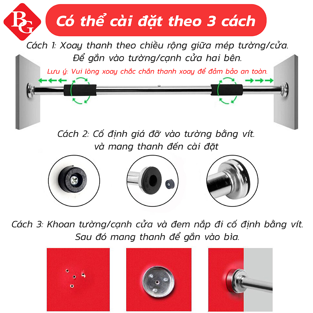 BG Xà đơn treo tường gắn cửa đa năng cao cấp tùy chỉnh từ 60 - 150cm phù hợp tập thể thao tại nhà ( hàng nhập khẩu