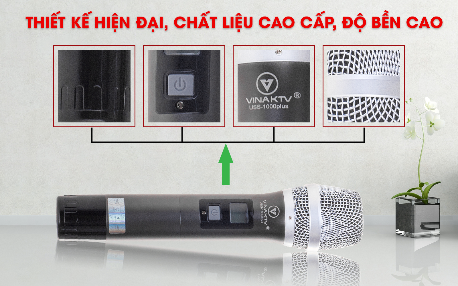 Micro Không Dây VinaKTV USS 1000 Plus - Hàng Chính Hãng