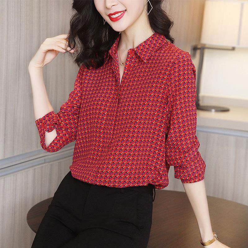 Áo Sơ Mi Hoa Đỏ Nữ Nhẹ Nhàng Sang Trọng SM18 - Hàng Quảng Châu Cao Cấp