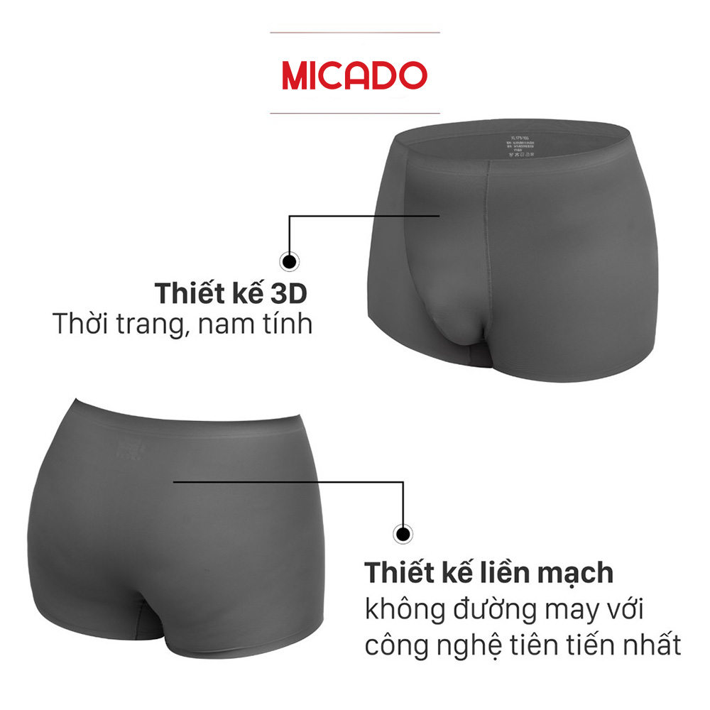 Combo 4 Quần lót boxer nam - Quần sịp đùi su đúc lụa sữa cao cấp không đường may Micado