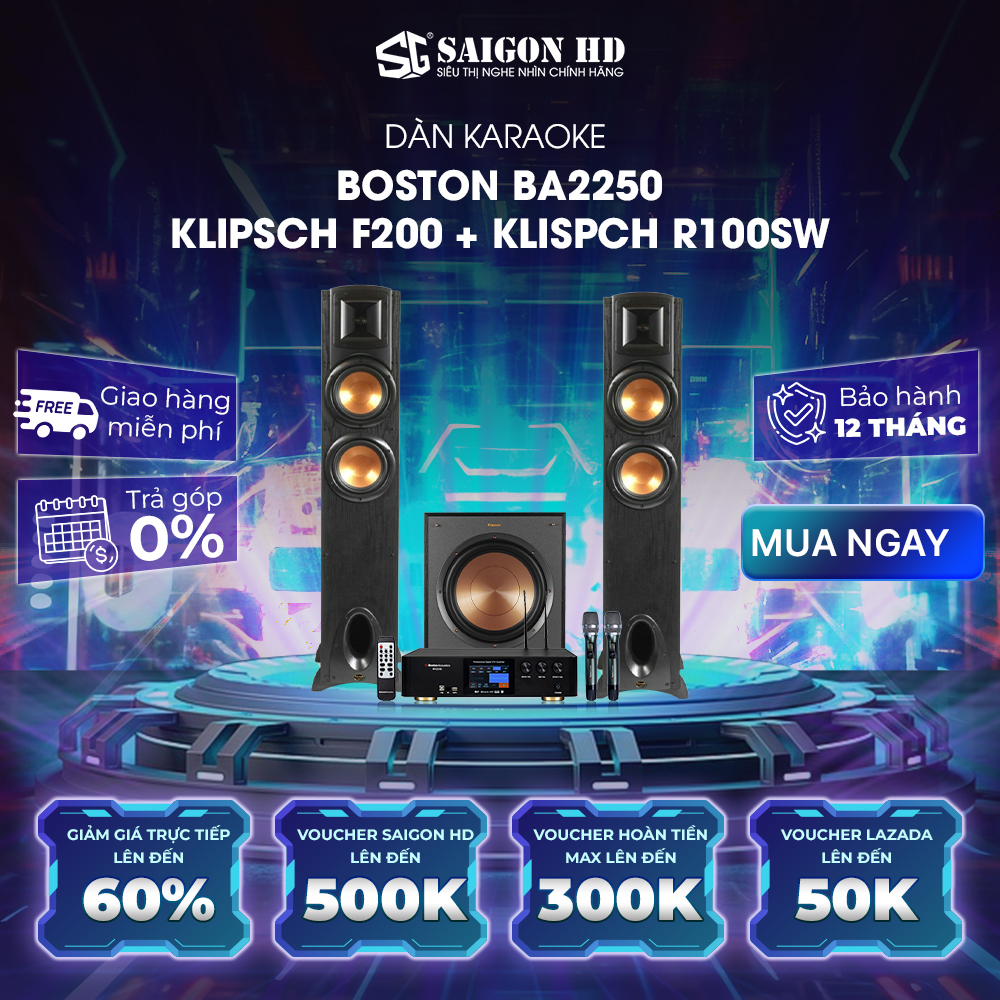 Dàn karaoke BOSTON BA2250 + KLIPSCH F200 + KLISPCH R100SW | Hàng chính hãng, giá tốt