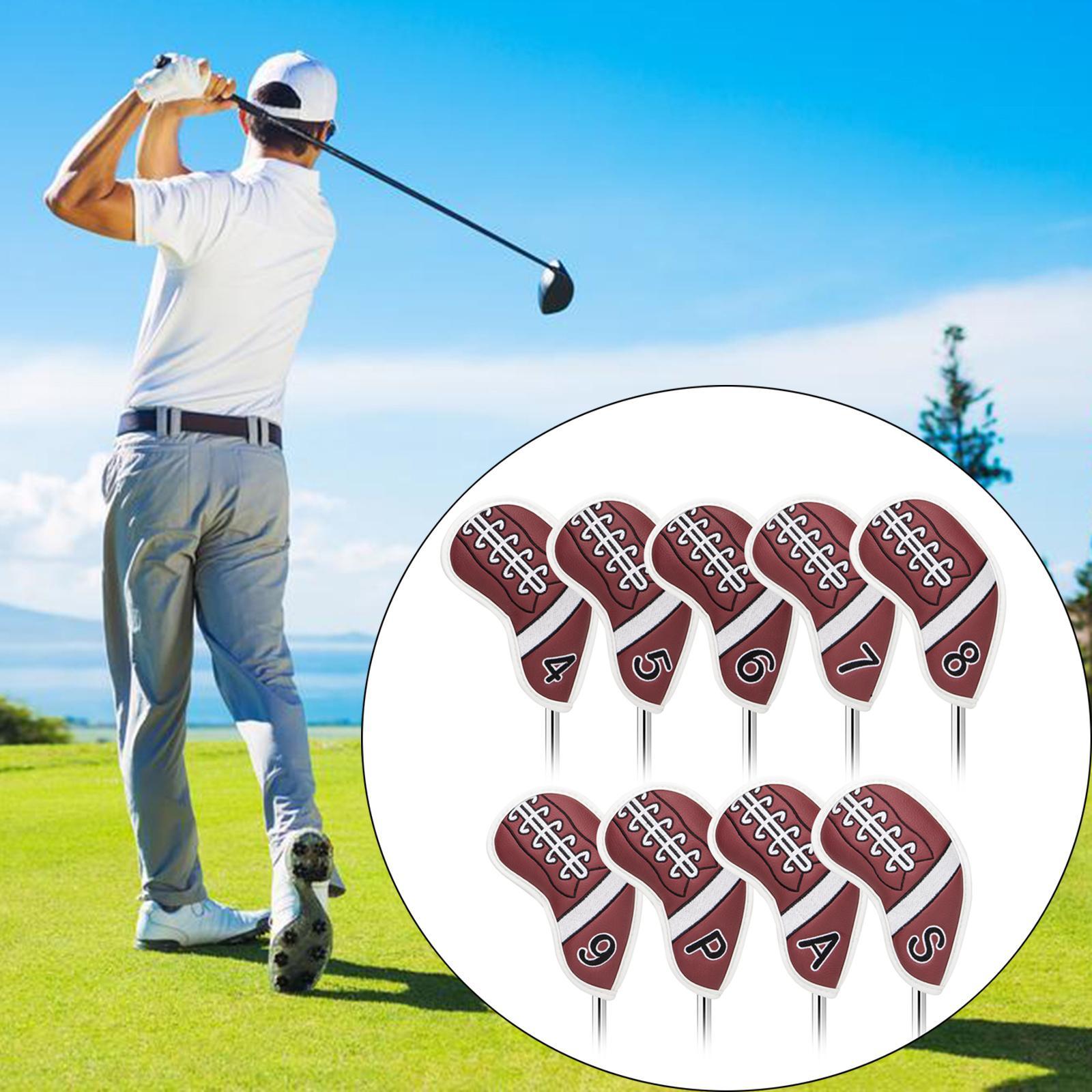 Golf Club Iron Head Covers, 9 pcs Golf Headcover Set, Thick Synthetic Leather Golf Iron Head Covers Set Fit All Brands Irons