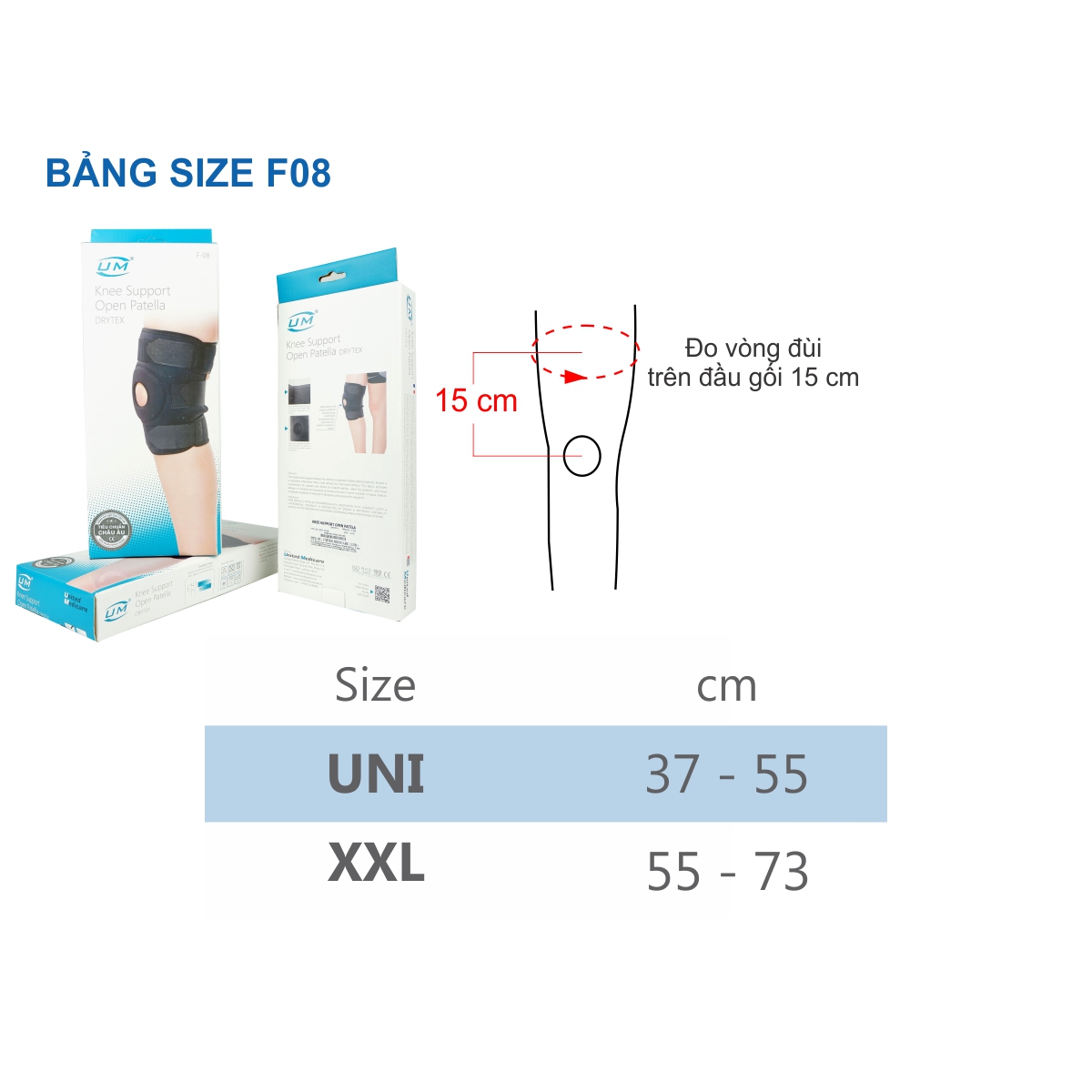 Bó gối đai dán không nẹp drytex UM (F08), size UNI