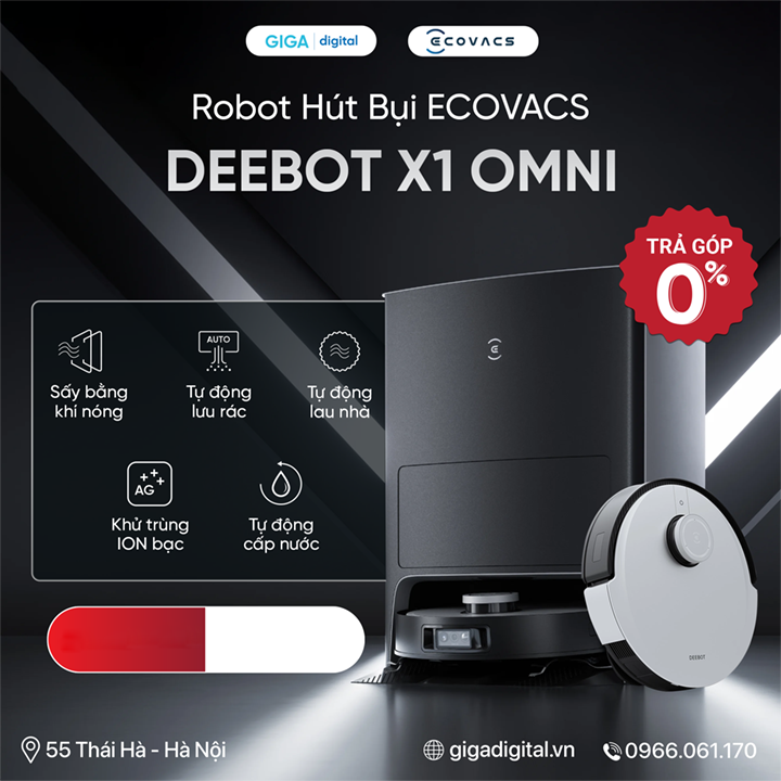 Robot hút bụi lau nhà ECOVACS Deebot X1 OMNI - tự giặt khăn, tự đổ rác - Bản quốc tế Hàng Chính Hãng