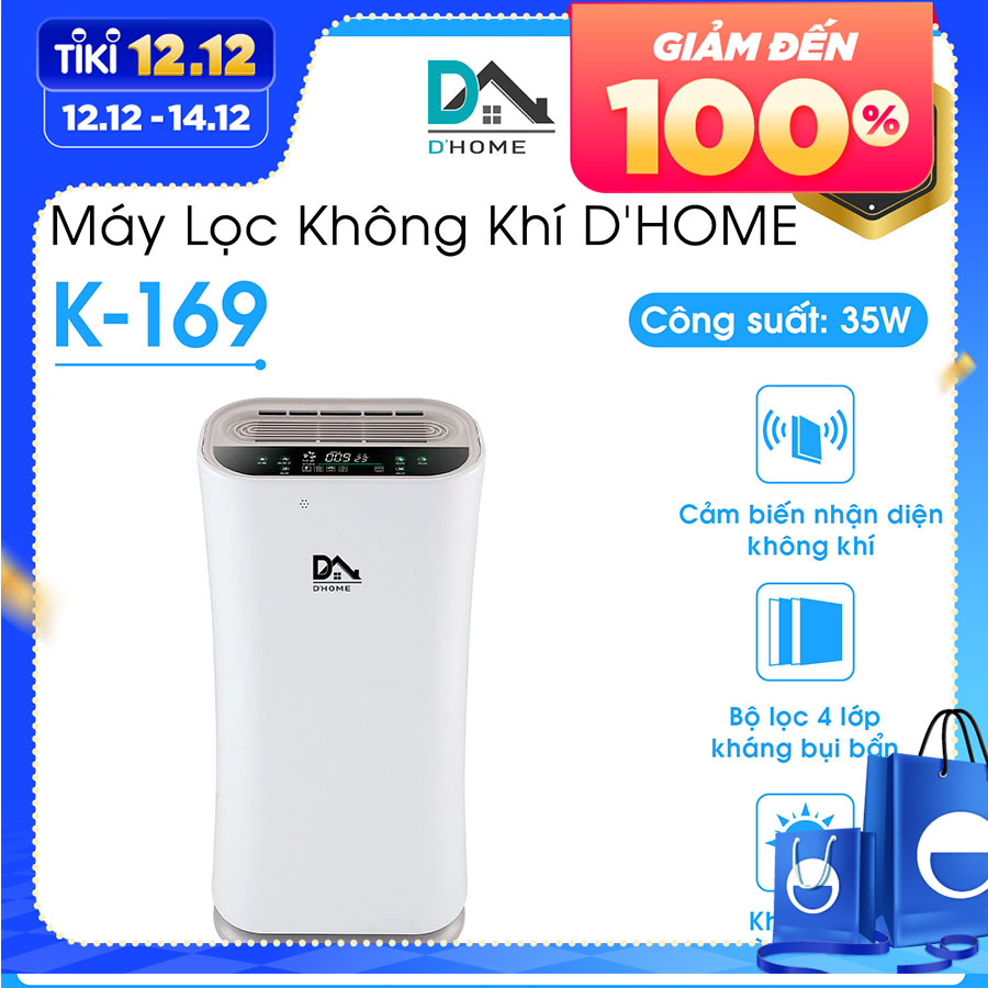 Máy Lọc Không Khí DHOME K-169 Có tia UV khử khuẩn - Lọc Bụi Mịn - Tạo Ion Âm - Tấm Lọc 4 Lớp - Hàng Chính Hãng