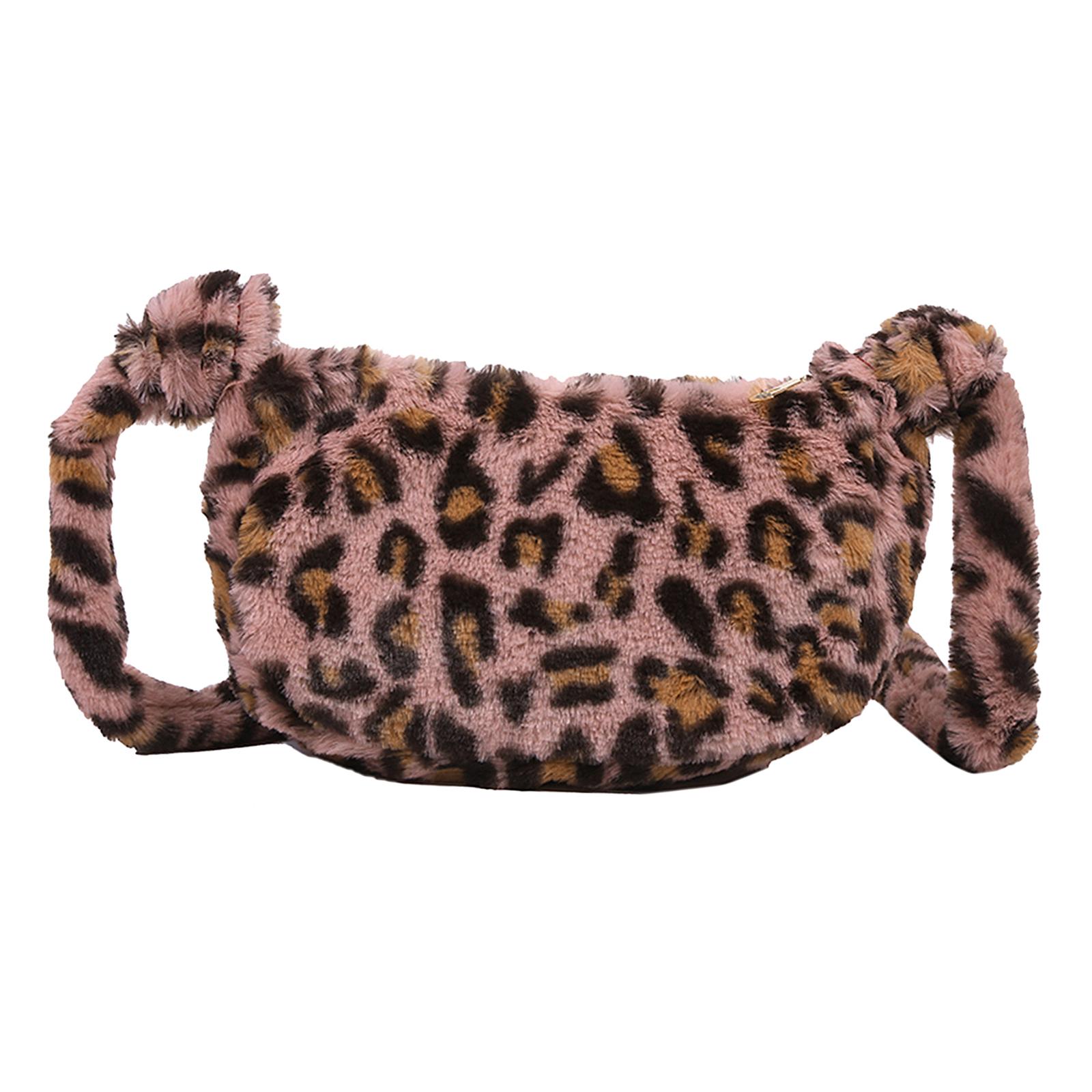Women Faux Fur Tote Shoulder Bag Handbag Furry Leopard Print Top Handle Crossbody Shoulder Bag