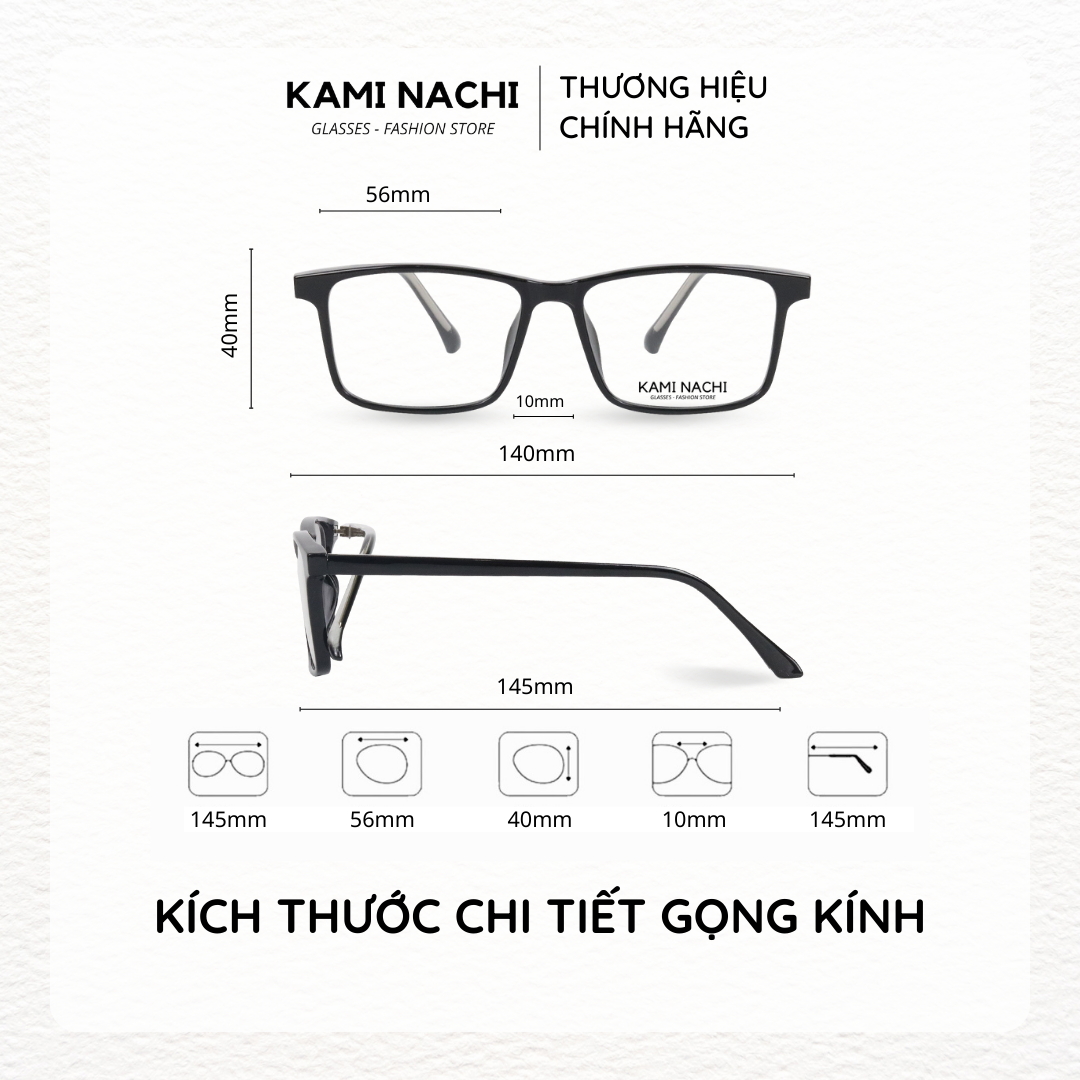 Gọng kính Clip On phiên bản vuông size M đa năng, cắt được cận KAMI NACHI T8188