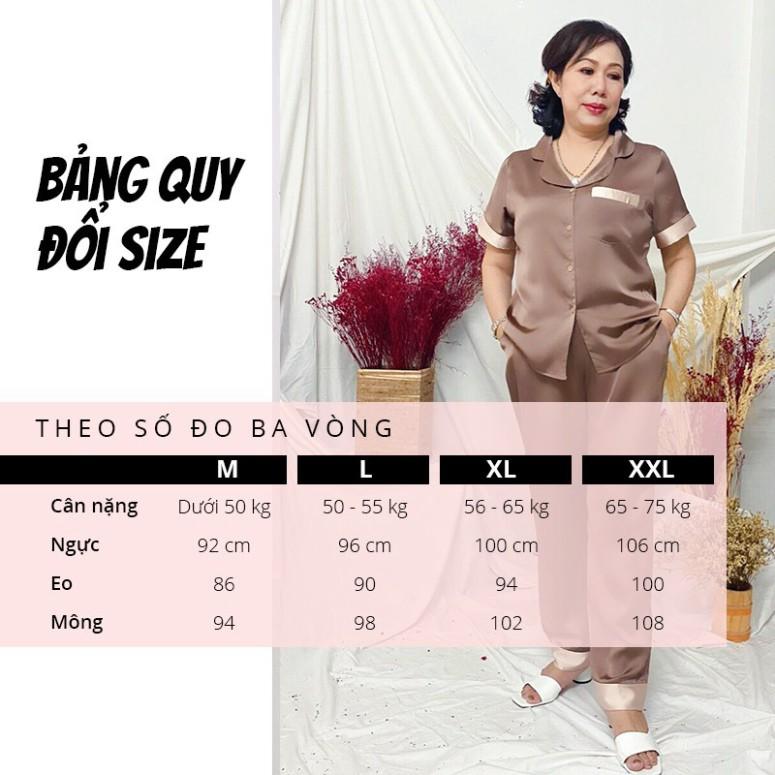 Đồ bộ ngủ trung niên SBORG Pijama Bộ lụa vải gấm mặc nhà tay ngắn quần dài sang trọng có túi quà tặng mẹ có Bi