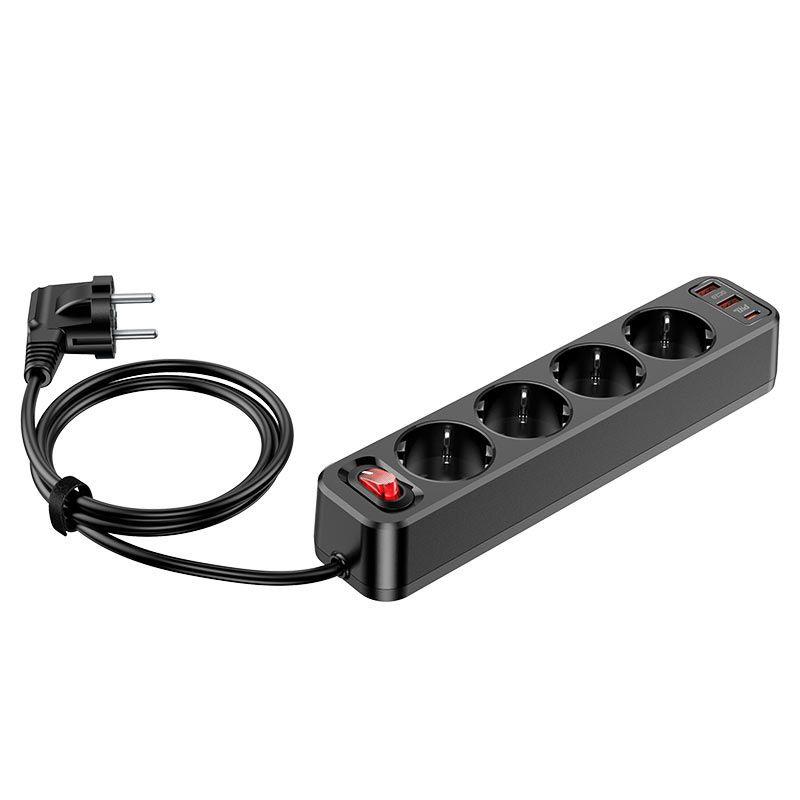 Ổ Cắm Điện Đa Năng Thông Minh Hoco NS1 - Hỗ Trợ Cổng Type-C Sạc Nhanh 20W PD, AC, 2 Cổng USB Tiện Dụng Sạc Nhanh QC 18W - Hàng Chính Hãng