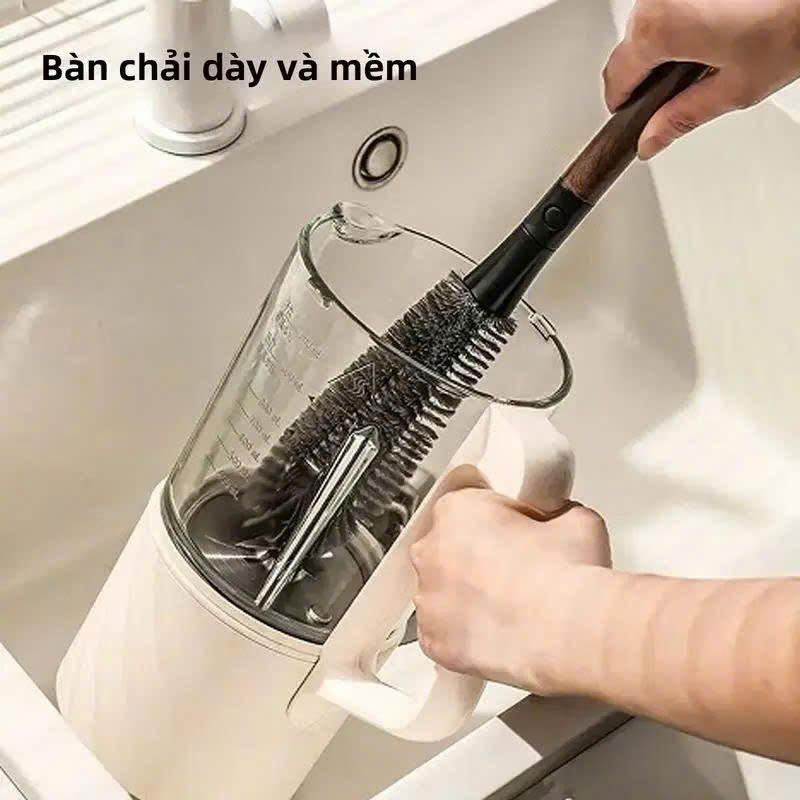 Bàn chải cọ đa năng rửa Máy Xay Sinh Tố, Bình Nước, Cốc Chén Cán dài Đầu Sợi Mềm Thiết Kế 90° Xoay 360 Tiện Lợi - Hàng chính hãng