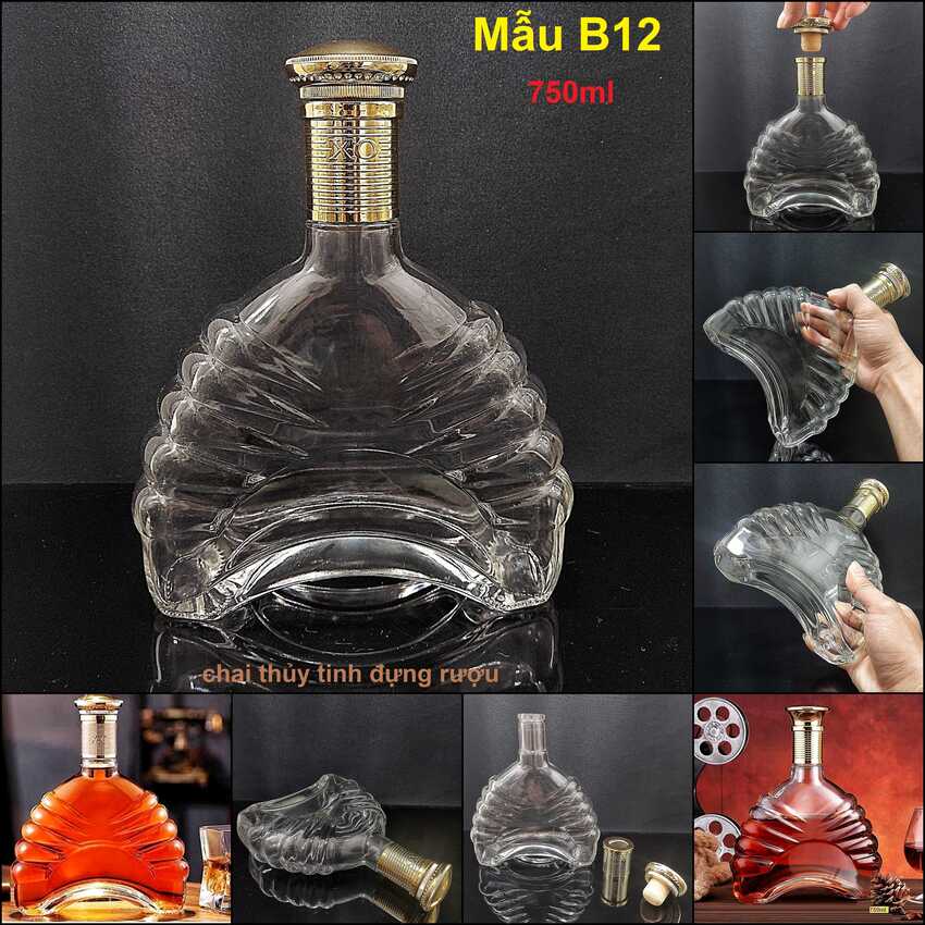 Chai Thủy Tinh Đựng Rượu 750ml cao cấp mẫu XO trăng khuyết nắp gioăng gỗ - Bình Đựng Rượu chưng bàn ăn sang trọng
