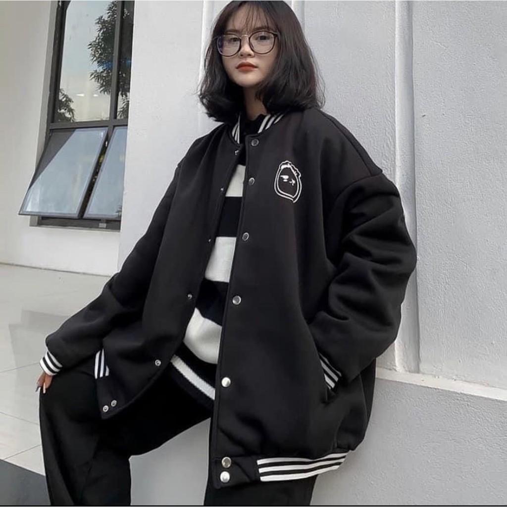 Áo Bomber Nam/ Áo Khoác Nỉ dày dặn Face đen form rộng Unisex Nam Nữ Ulzzang