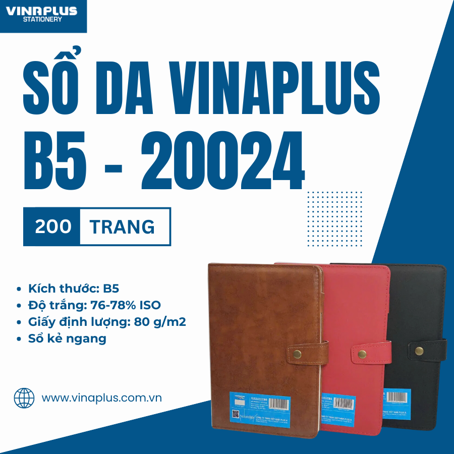 Sổ tay ghi chép B5 bìa da mềm cao cấp có kèm bút và khuy cài tiện lợi Vinaplus 20024