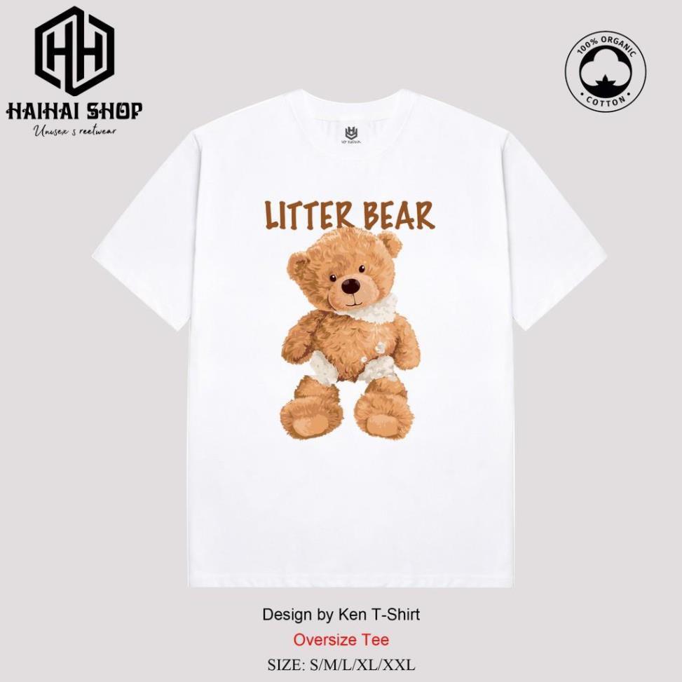 Áo Thun Tay Lỡ Form Rộng In Hình Gấu Little Cho Cả Nam và Nữ, Vải Cotton 100% Nguyên Chất. HaiHaiShop