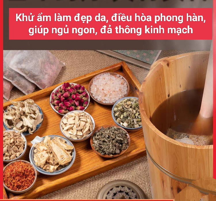 Túi 30 Gói/30g thảo dược ngâm chân đông y dạng túi lọc 8 vị dược liệu.Giúp lưu thông khí huyết, giảm tê chân tay, ngủ ngon