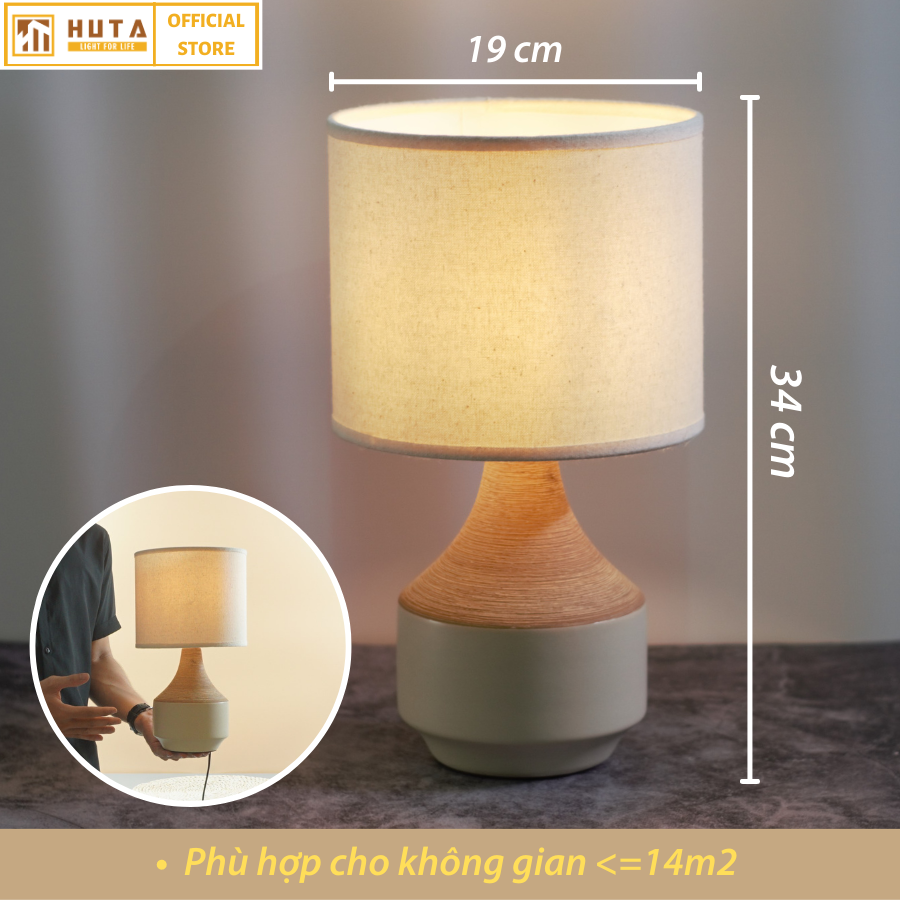 Đèn Ngủ Để Bàn Gốm Sứ Cao Cấp HUTA S14 Vân Màu Gỗ Độc Đáo Sang Trọng, Decor Trang Trí Phòng Ngủ, Khách Sạn, Đọc Sách Đầu Giường, Điều Chỉnh Độ Sáng, Ánh Sáng Vàng